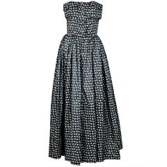 Vintage 1951 Christain Dior Original NY Strapless Polka-Dot Silk Gown