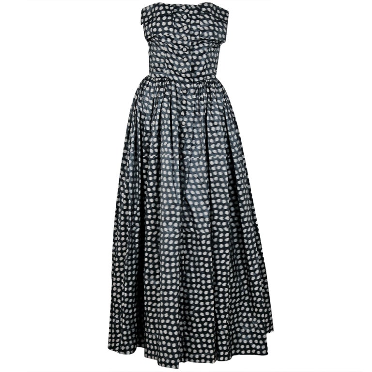 1951 Christain Dior Original NY Strapless Polka-Dot Silk Gown
