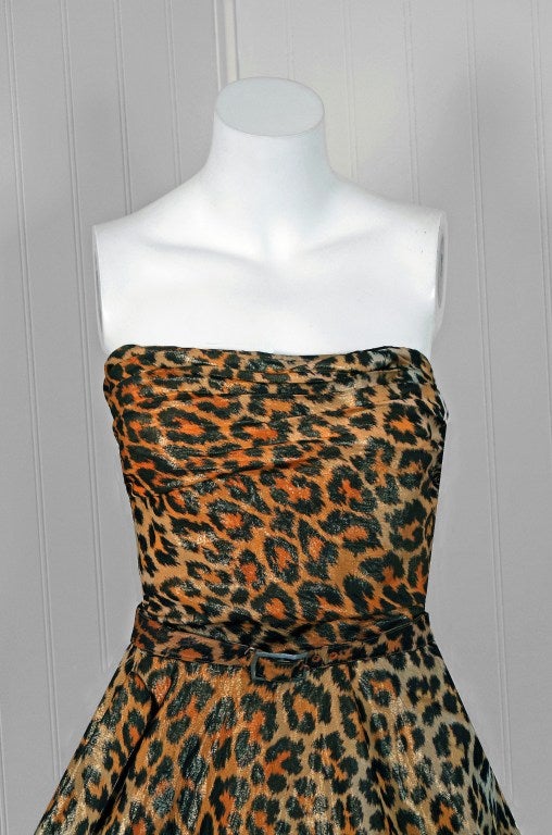 1950's Nettie Rosenstein Metallic Leopard-Print Strapless Full Party ...