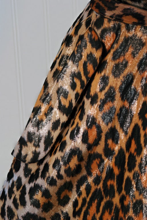 1950's Nettie Rosenstein Metallic Leopard-Print Strapless Full Party Dress In Excellent Condition In Beverly Hills, CA