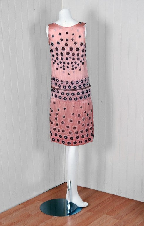 1920's Paris Couture Pink Beaded Cutwork Silk Flapper Dress 2