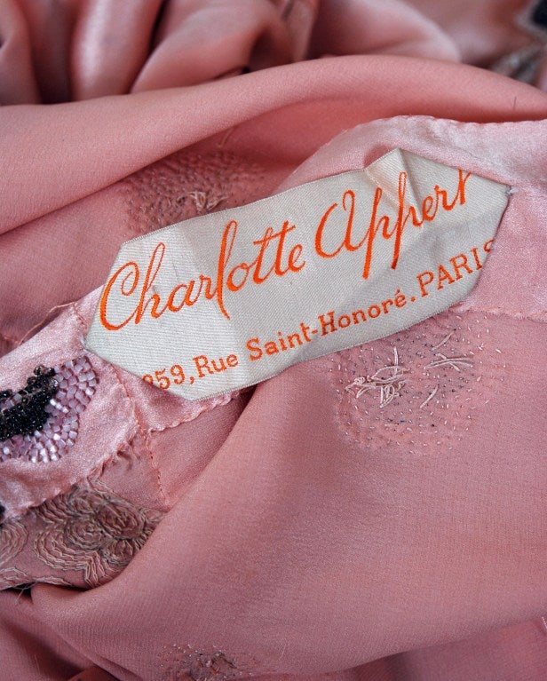 1920's Paris Couture Pink Beaded Cutwork Silk Flapper Dress 3