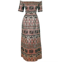 Vintage 1960
s Oscar de la Renta Metallic Silk Brocade Off-Shoulder Gown
