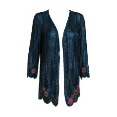 1920's Beaded Sequin Scenic Floral Silk-Chiffon Flapper Jacket