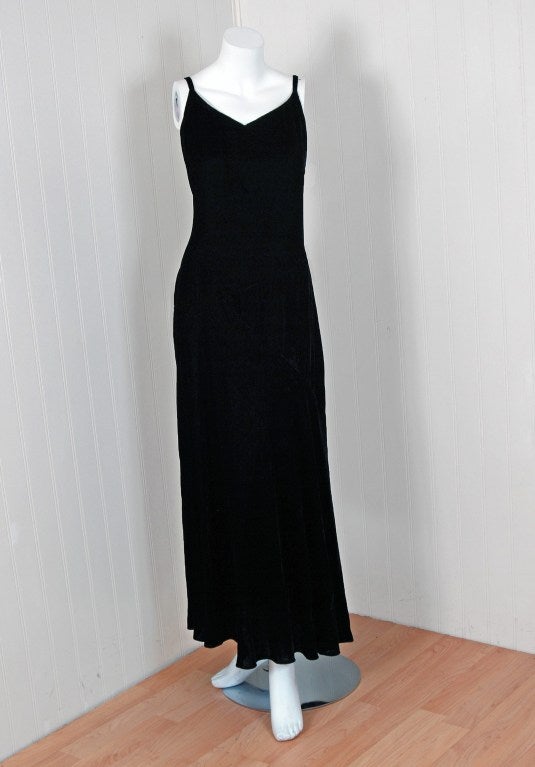1932 Molyneux Haute-Couture Applique Floral Silk-Velvet Gown 1