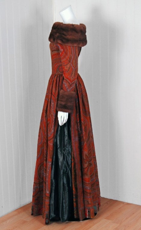 Women's 1970's Lanvin Iconic Paisley Mink Fur Russian Haute-Couture Gown