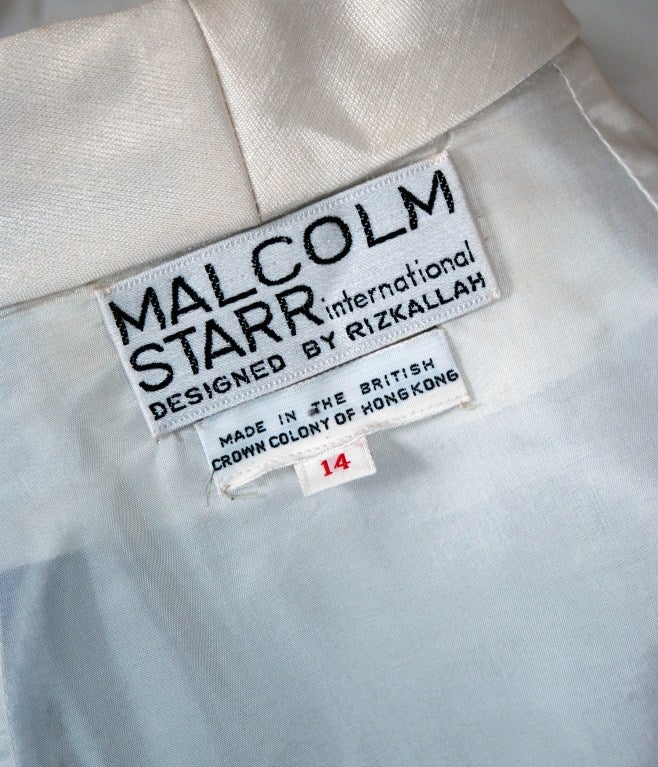 1960's Malcolm Starr Beaded Rhinestone Gray Wool & Ivory Silk Mod Dress Suit 1