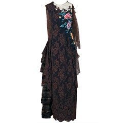 1991 Christian Lacroix Applique Beaded Haute-Couture Lace Gown