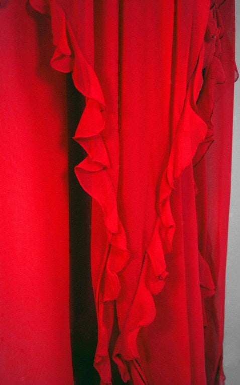Women's 1970's Galanos Red Silk-Chiffon Draped Grecian Goddess Gown