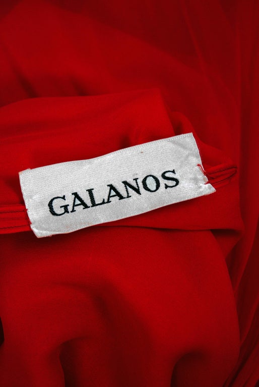 1970's Galanos Red Silk-Chiffon Draped Grecian Goddess Gown 2