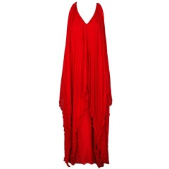 Vintage 1970's Galanos Red Silk-Chiffon Draped Grecian Goddess Gown