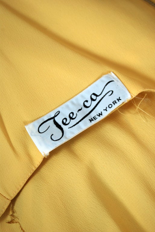 1960's Yellow Ruched Silk-Chiffon Sequin Rhinestone Party Dress 2