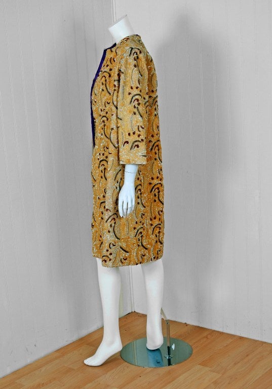 1950's Pedro Rodriguez Beaded Sequin Pale-Yellow Evening Coat 1