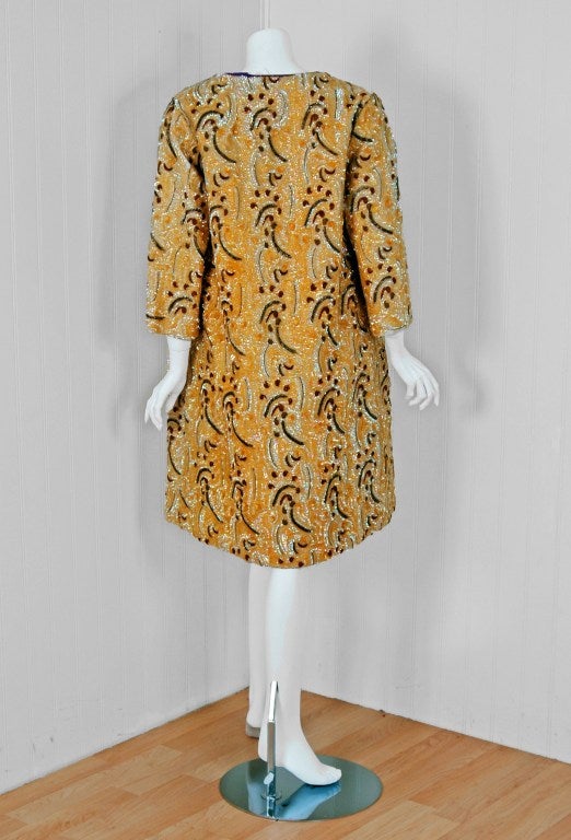 1950's Pedro Rodriguez Beaded Sequin Pale-Yellow Evening Coat 2