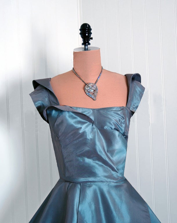 steel blue silk dress