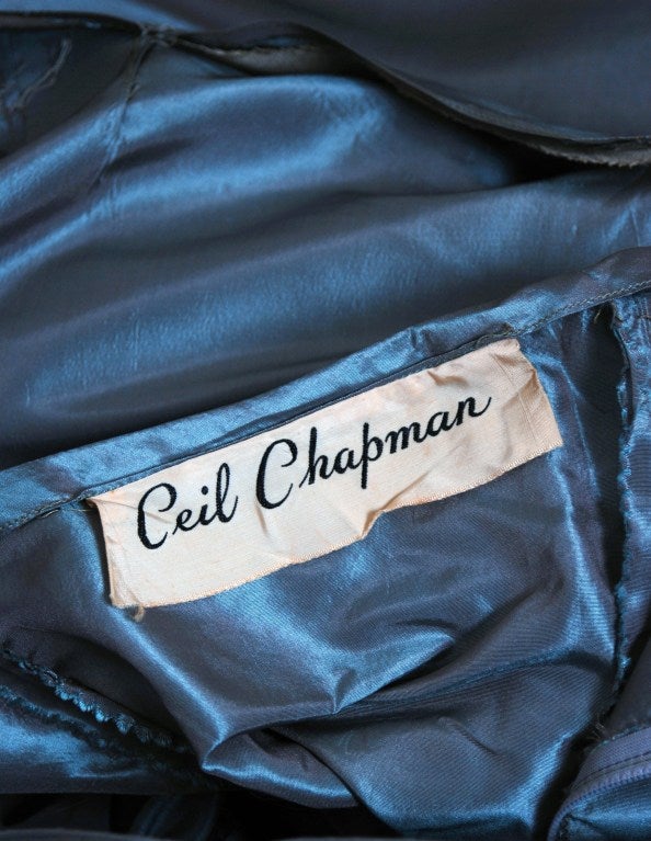 1950's Ceil Chapman Steel-Blue Silk Scalloped Full Party Dress 2