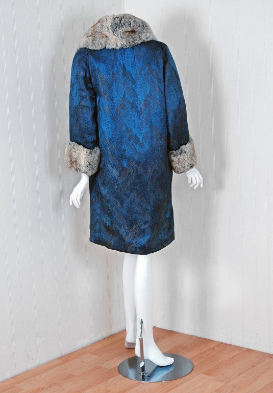 Women's 1920's Chinchilla-Fur & Metallic Blue-Lame Flapper Evening Coat