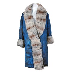 Used 1920's Chinchilla-Fur & Metallic Blue-Lame Flapper Evening Coat