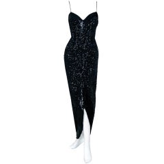 1950's Mr. Blackwell Fully-Sequin Black Hourglass Evening Gown