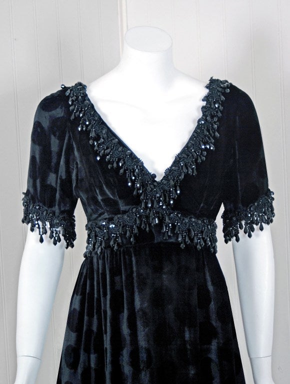 Women's 1960's Lillie Rubin Polka-Dot Black Beaded Velvet Party Dress