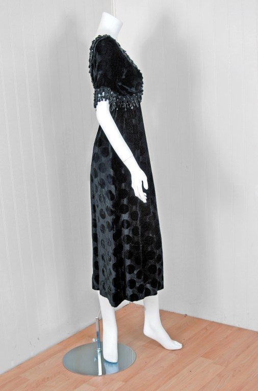 1960's Lillie Rubin Polka-Dot Black Beaded Velvet Party Dress 3