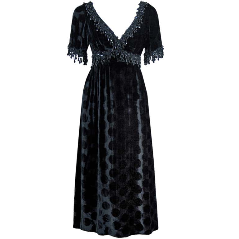 1960's Lillie Rubin Polka-Dot Black Beaded Velvet Party Dress at 1stDibs
