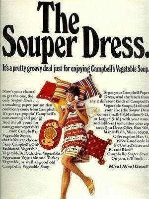 1960's Iconic Campbell Souper Novelty Op-Art Print Paper Dress 1