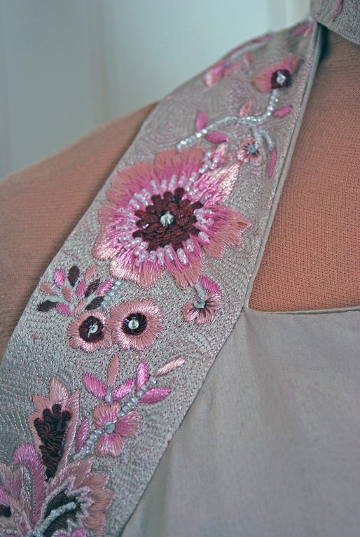 1970's Valentino Embroidered Beaded Mauve Silk Chiffon Halter Backless Gown In Excellent Condition In Beverly Hills, CA