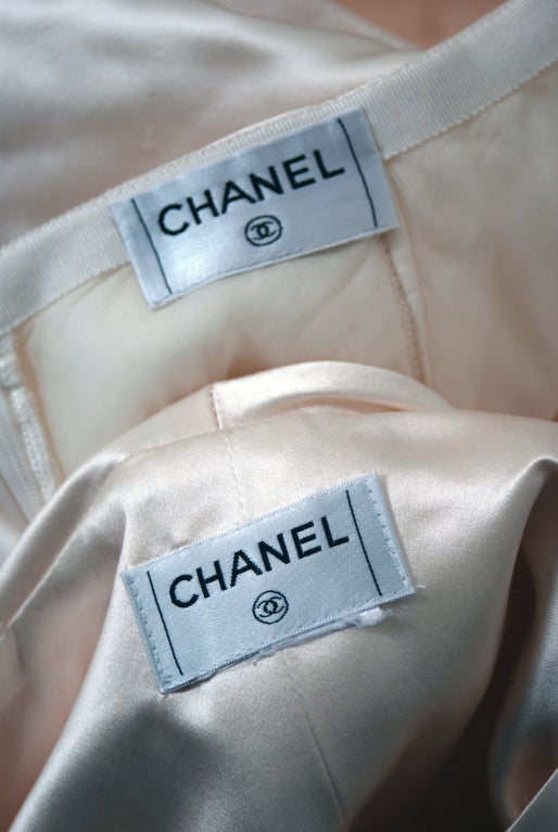 1990's Chanel Ivory-White Satin Draped-Collar Belted Mini Cocktail Dress 3