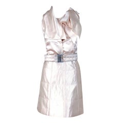 Vintage 1990's Chanel Ivory-White Satin Draped-Collar Belted Mini Cocktail Dress