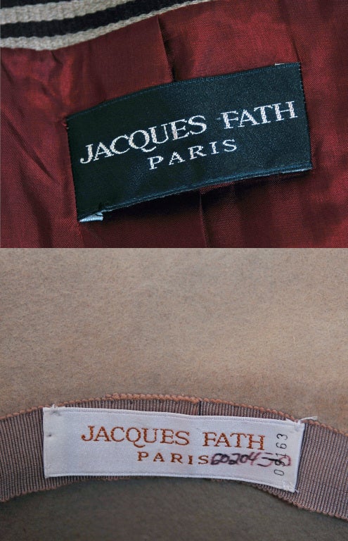 Jacques Fath Haute-Couture Striped Silk Jacket Skirt Pants Hat 4-Piece Set, 1994 1