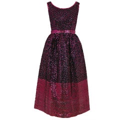 1960's Norman Norell Black & Pink Sequin Evening Tea-Gown Dress