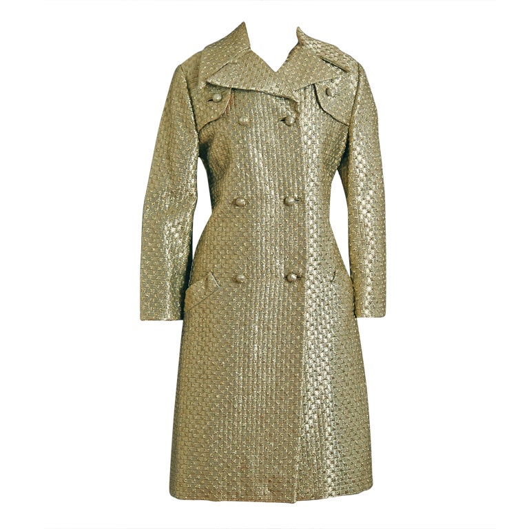 1960's Jacques Heim Metallic-Gold Lame Mod Deco Dress and Coat at 1stDibs