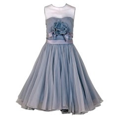 1950's Harvey Berin Dove-Gray Silk Chiffon Applique Party Dress