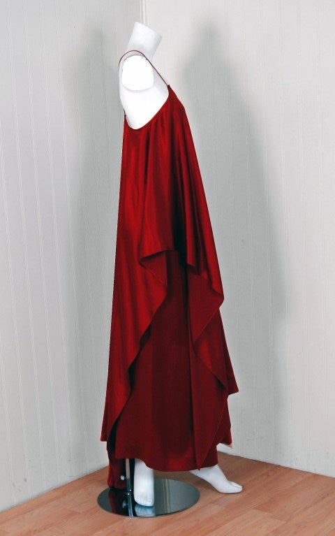 Women's 1970's Yves Saint Laurent Grecian Haute-Couture Red Satin Dress