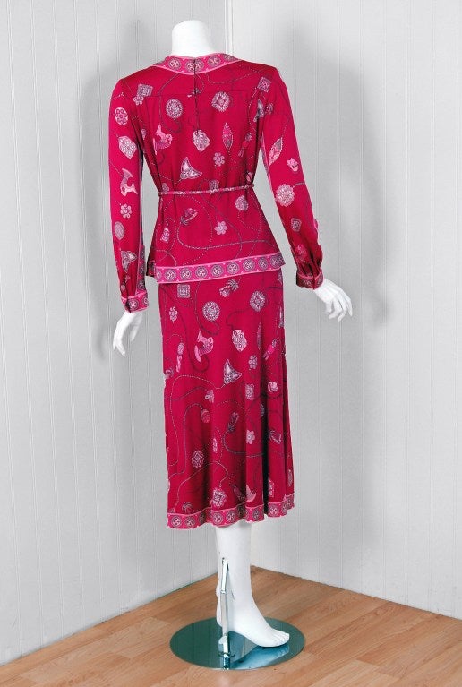 1960's Emilio Pucci Pink Op-Art Print Silk-Jersey Belted Dress Ensemble 1