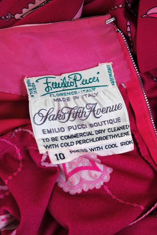 1960's Emilio Pucci Pink Op-Art Print Silk-Jersey Belted Dress Ensemble 2