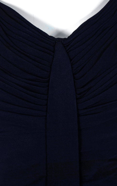 1950's Ceil Chapman Navy-Blue Ruched Silk-Jersey Hourglass Cocktail Dress In Excellent Condition In Beverly Hills, CA