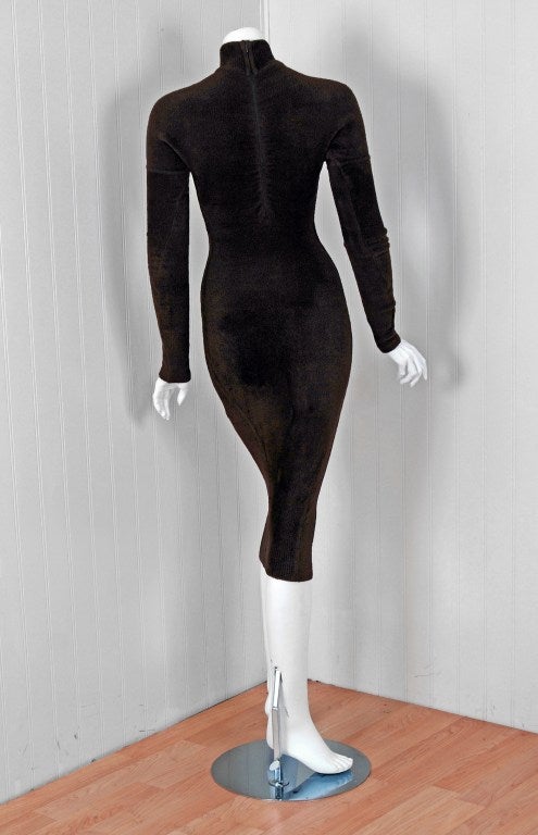 1990's Azzedine Alaia Chocolate-Brown Bodycon Hourglass Knit Wiggle Dress 1