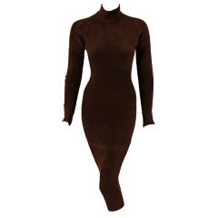 1990's Azzedine Alaia Chocolate-Brown Bodycon Hourglass Knit Wiggle Dress