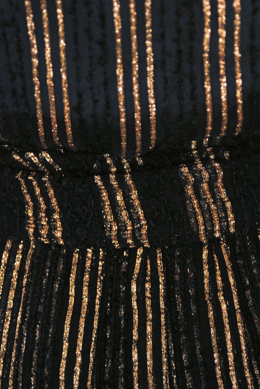 1970's Chanel Metallic-Gold Black Striped Silk-Knit Belted Dress 2