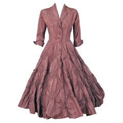 Retro 1950's Ceil Chapman Silk-Taffeta Mocha Ruched Full Party Dress