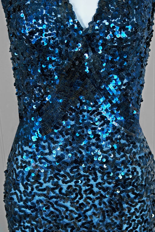Women's 1930's Seductive Sapphire-Blue Sequin Bias-Cut Evening Gown