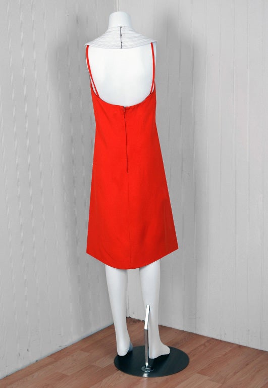 1960's Pierre Cardin Space-Age Couture Orange Block-Color Linen Mod Dress 1