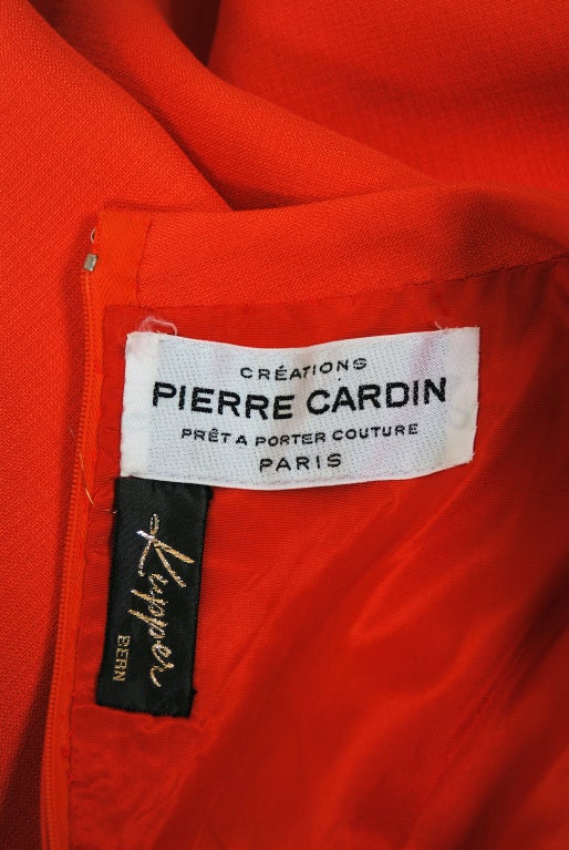 1960's Pierre Cardin Space-Age Couture Orange Block-Color Linen Mod Dress 2