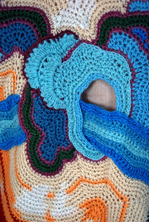 Women's 1970's Sharron Hedges Scenic Rainbow Rare Crochet-Knit Jacket