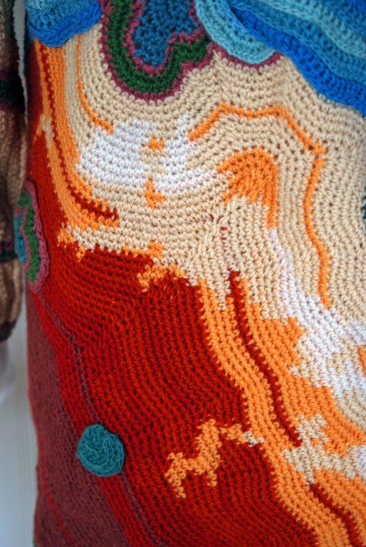 1970's Sharron Hedges Scenic Rainbow Rare Crochet-Knit Jacket 1