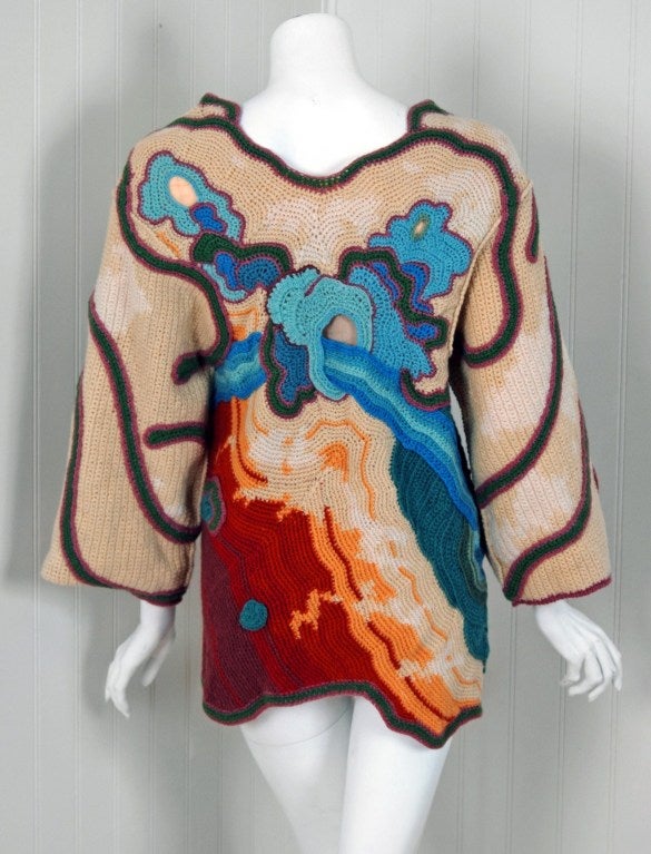 Sharron Hedges was a prolific crochet designer in the 1970's and was a leader in the wearable art movement of that era. Sharron's most cherished muse is color itself- 