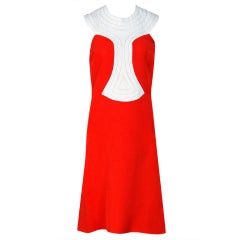 Vintage 1960's Pierre Cardin Space-Age Couture Orange Block-Color Linen Mod Dress