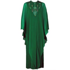 1965 Pierre Cardin Haute-Couture Beaded Green Silk-Chiffon Caftan Gown 8